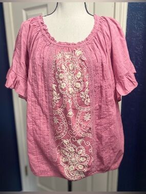 Maurices Pink Embroidered Ruffle Sleeve Tunic